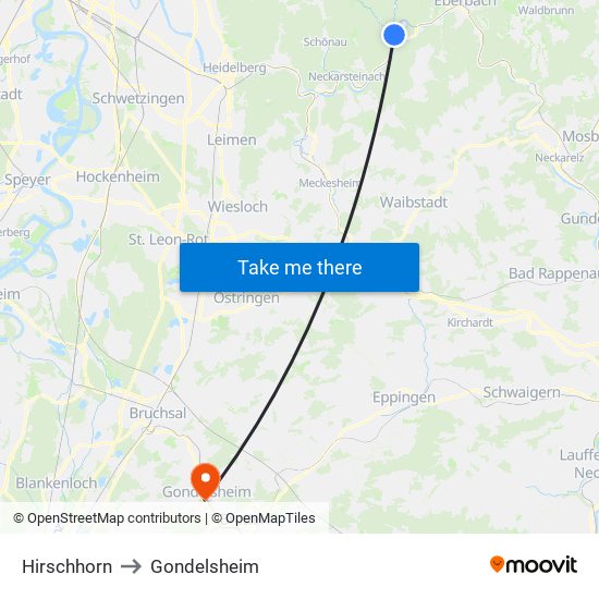 Hirschhorn to Gondelsheim map