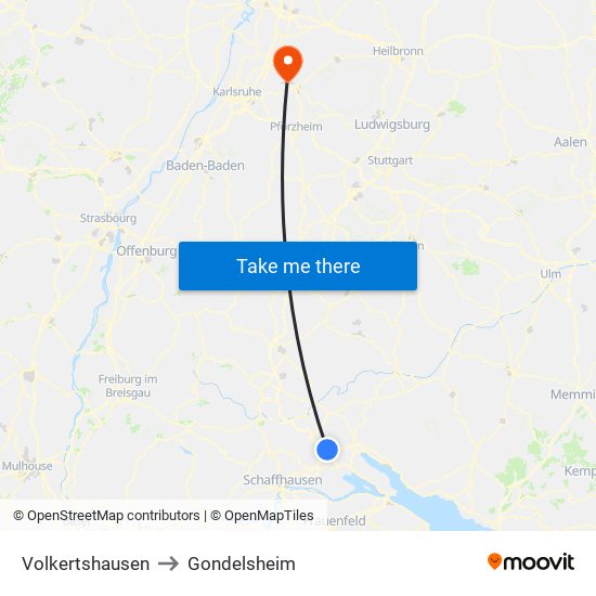 Volkertshausen to Gondelsheim map