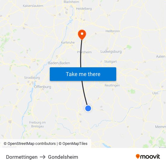 Dormettingen to Gondelsheim map