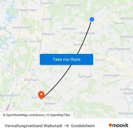 Verwaltungsverband Waibstadt to Gondelsheim map