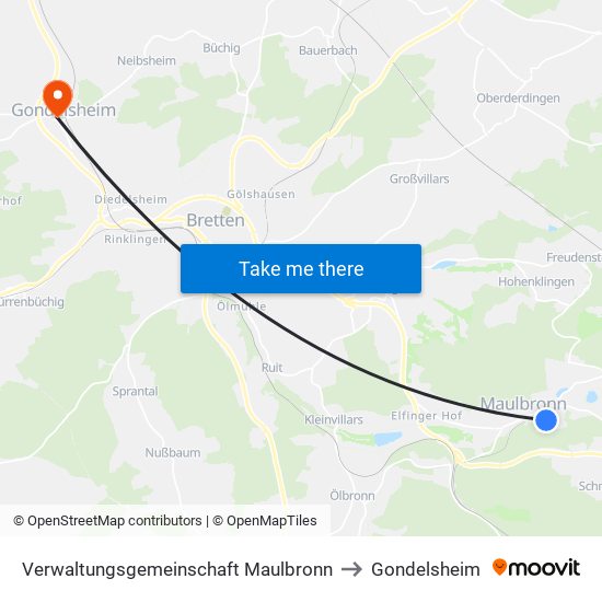 Verwaltungsgemeinschaft Maulbronn to Gondelsheim map