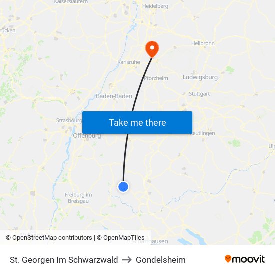 St. Georgen Im Schwarzwald to Gondelsheim map