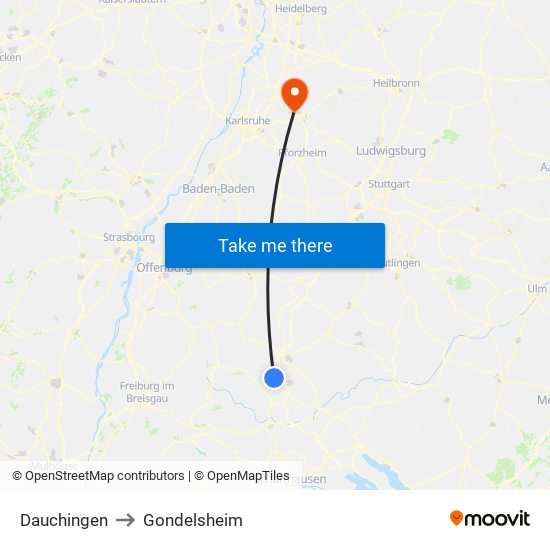 Dauchingen to Gondelsheim map