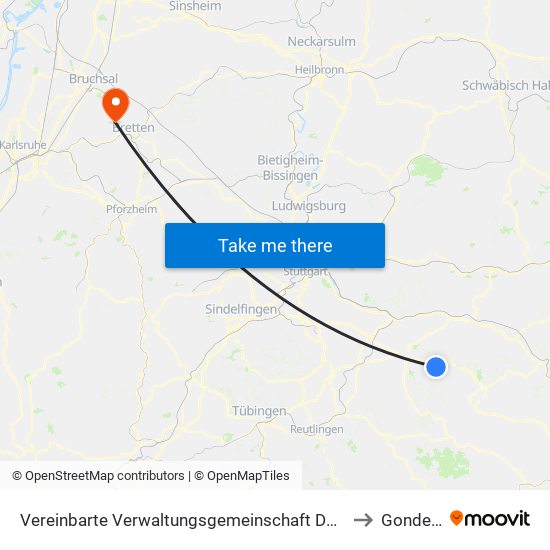 Vereinbarte Verwaltungsgemeinschaft Der Stadt Weilheim An Der Teck to Gondelsheim map