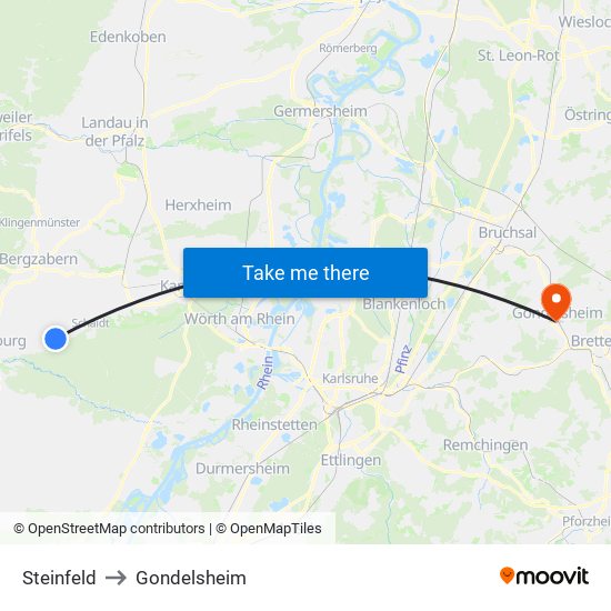 Steinfeld to Gondelsheim map