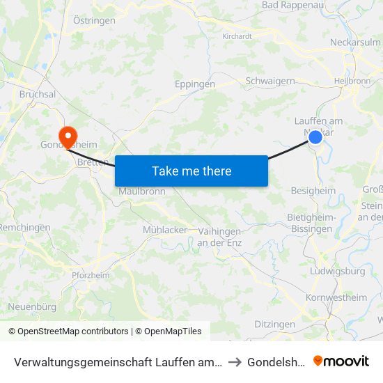 Verwaltungsgemeinschaft Lauffen am Neckar to Gondelsheim map