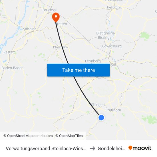 Verwaltungsverband Steinlach-Wiesaz to Gondelsheim map