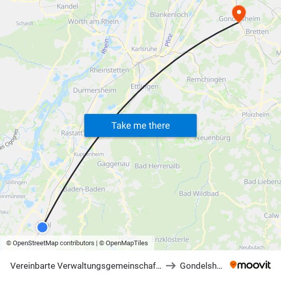 Vereinbarte Verwaltungsgemeinschaft Bühl to Gondelsheim map