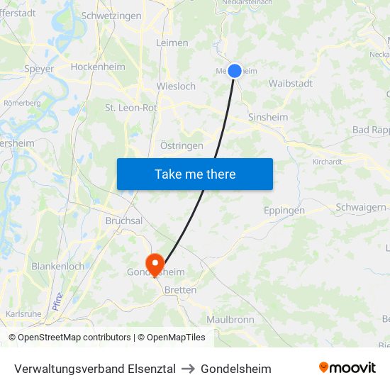 Verwaltungsverband Elsenztal to Gondelsheim map