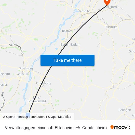 Verwaltungsgemeinschaft Ettenheim to Gondelsheim map