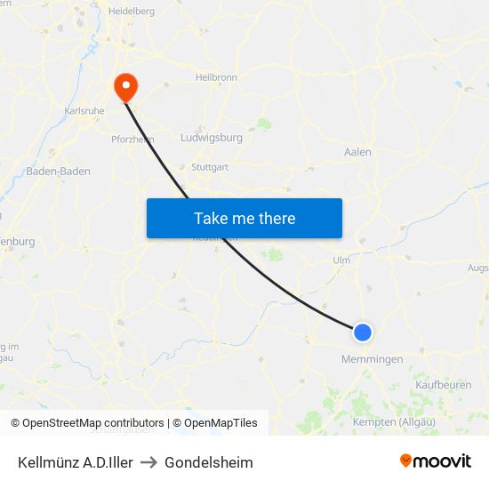 Kellmünz A.D.Iller to Gondelsheim map