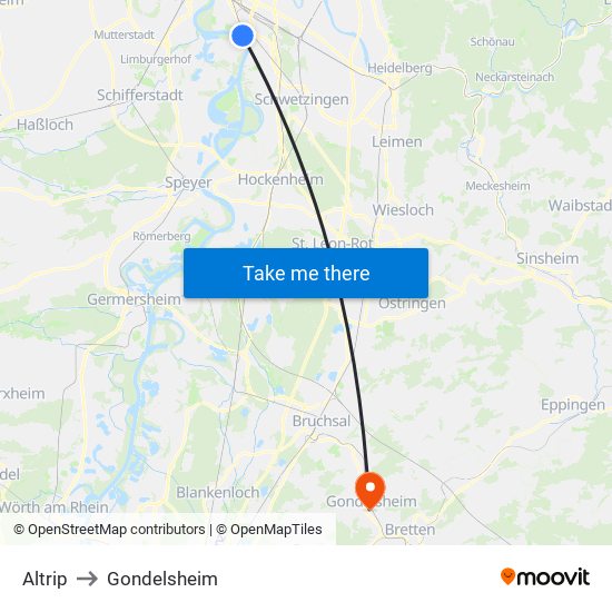 Altrip to Gondelsheim map