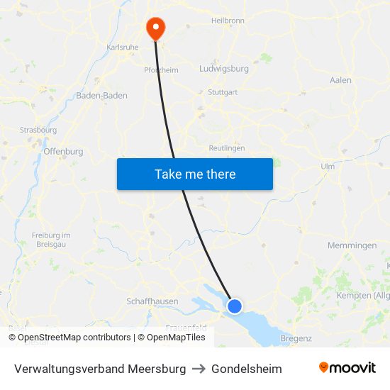 Verwaltungsverband Meersburg to Gondelsheim map