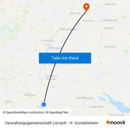 Verwaltungsgemeinschaft Lörrach to Gondelsheim map