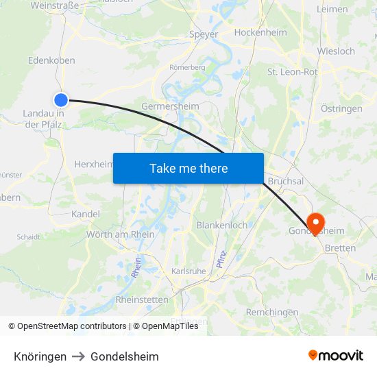 Knöringen to Gondelsheim map