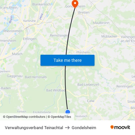 Verwaltungsverband Teinachtal to Gondelsheim map