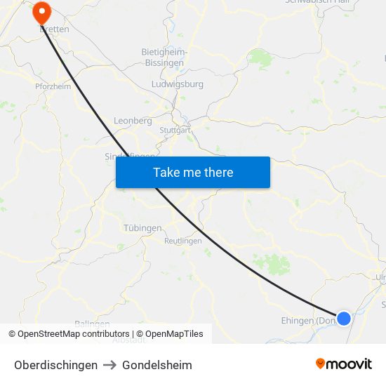 Oberdischingen to Gondelsheim map