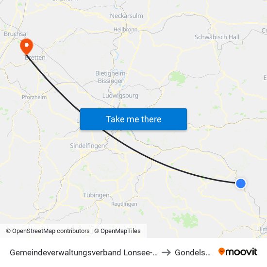 Gemeindeverwaltungsverband Lonsee-Amstetten to Gondelsheim map