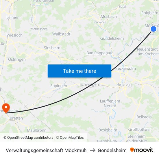 Verwaltungsgemeinschaft Möckmühl to Gondelsheim map