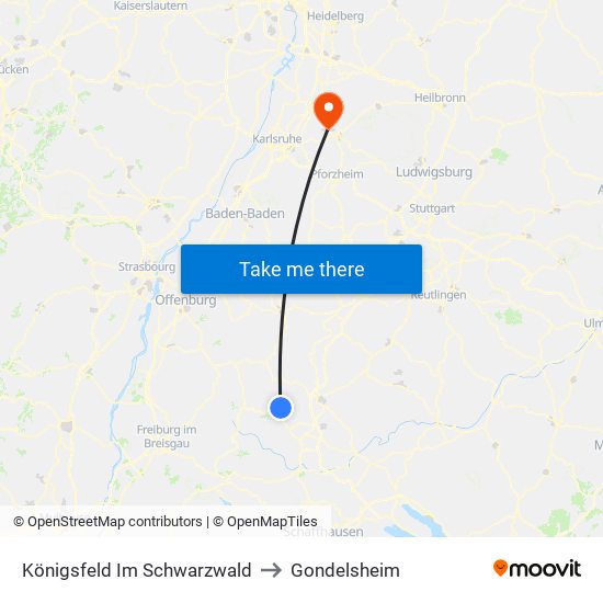 Königsfeld Im Schwarzwald to Gondelsheim map