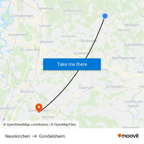 Neunkirchen to Gondelsheim map