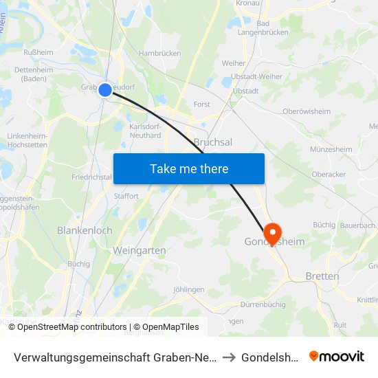 Verwaltungsgemeinschaft Graben-Neudorf to Gondelsheim map