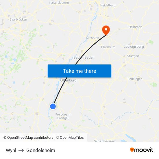 Wyhl to Gondelsheim map