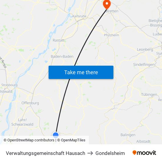 Verwaltungsgemeinschaft Hausach to Gondelsheim map