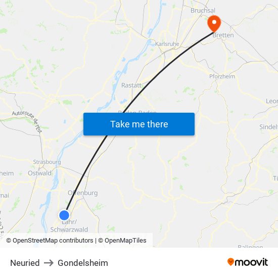Neuried to Gondelsheim map