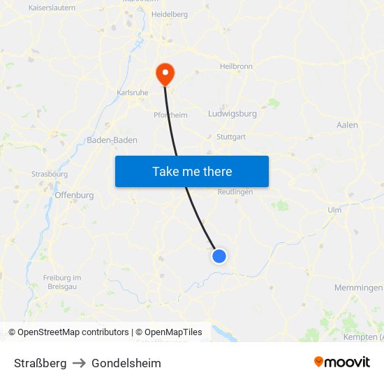 Straßberg to Gondelsheim map