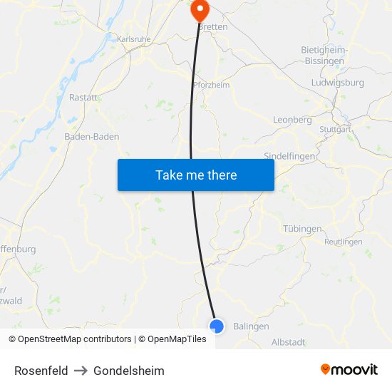 Rosenfeld to Gondelsheim map