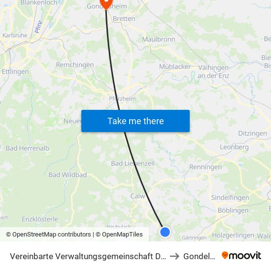 Vereinbarte Verwaltungsgemeinschaft Der Stadt Herrenberg to Gondelsheim map