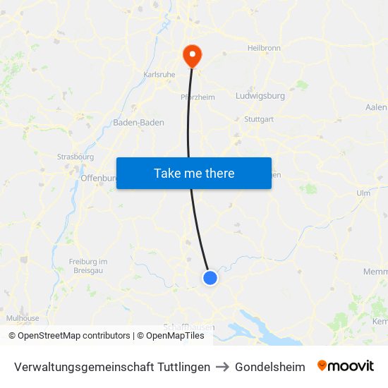 Verwaltungsgemeinschaft Tuttlingen to Gondelsheim map