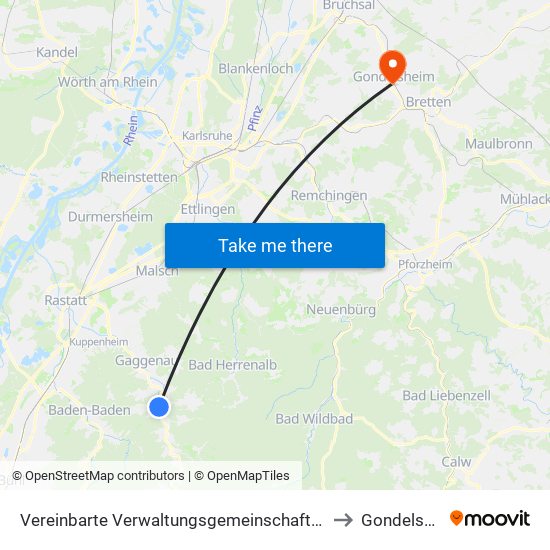 Vereinbarte Verwaltungsgemeinschaft Gernsbach to Gondelsheim map
