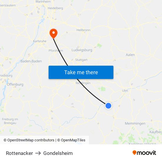 Rottenacker to Gondelsheim map