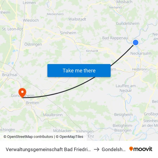 Verwaltungsgemeinschaft Bad Friedrichshall to Gondelsheim map