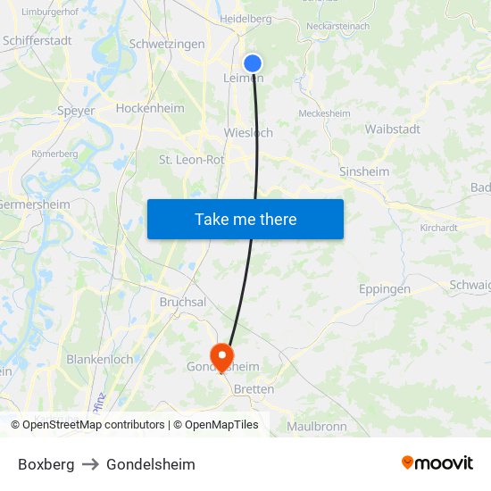 Boxberg to Gondelsheim map
