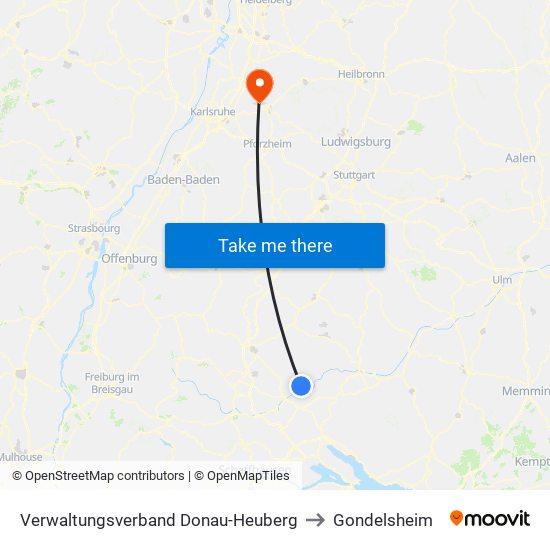 Verwaltungsverband Donau-Heuberg to Gondelsheim map