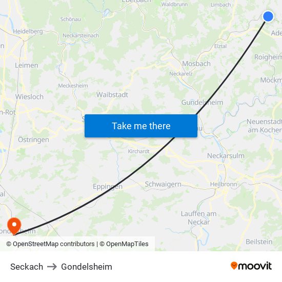 Seckach to Gondelsheim map