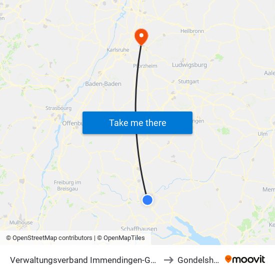 Verwaltungsverband Immendingen-Geisingen to Gondelsheim map