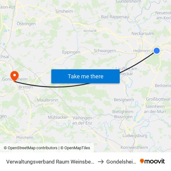 Verwaltungsverband Raum Weinsberg to Gondelsheim map