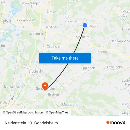 Neidenstein to Gondelsheim map