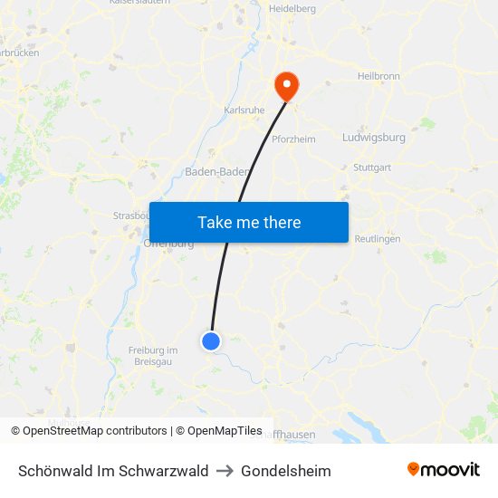 Schönwald Im Schwarzwald to Gondelsheim map