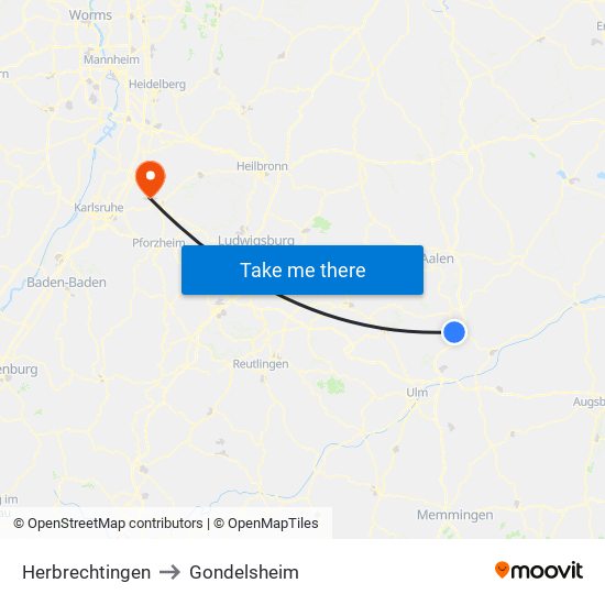 Herbrechtingen to Gondelsheim map