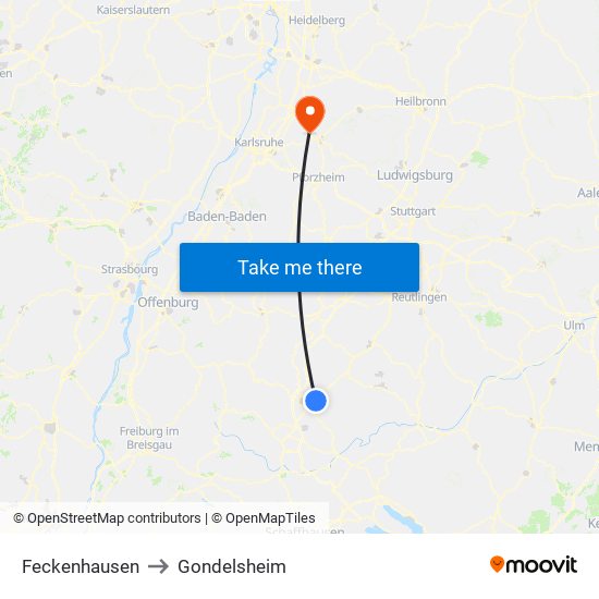 Feckenhausen to Gondelsheim map