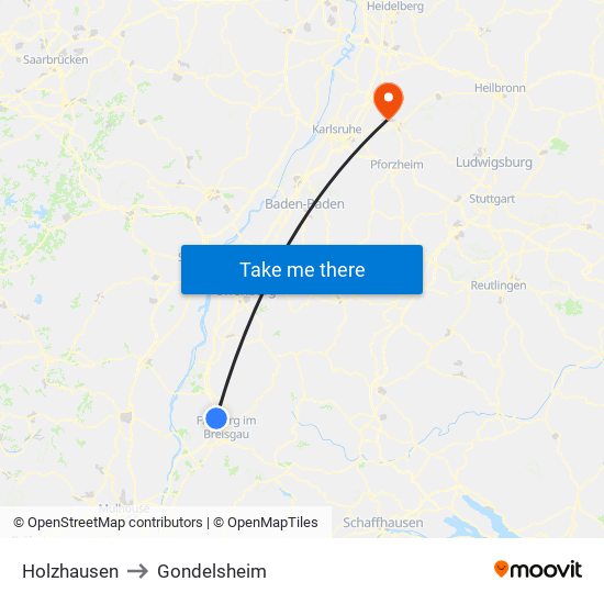 Holzhausen to Gondelsheim map