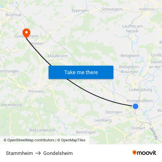 Stammheim to Gondelsheim map