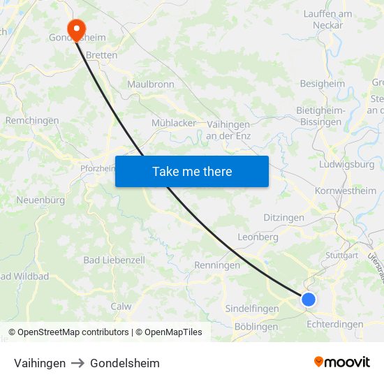 Vaihingen to Gondelsheim map