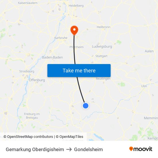 Gemarkung Oberdigisheim to Gondelsheim map