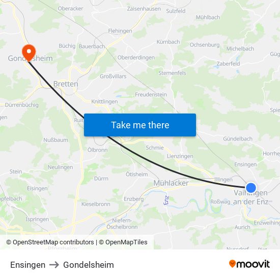 Ensingen to Gondelsheim map